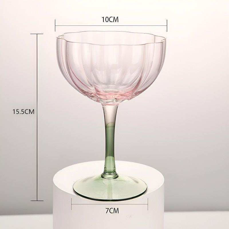 Crystal glass high footed red wine glass short petal champagne glass