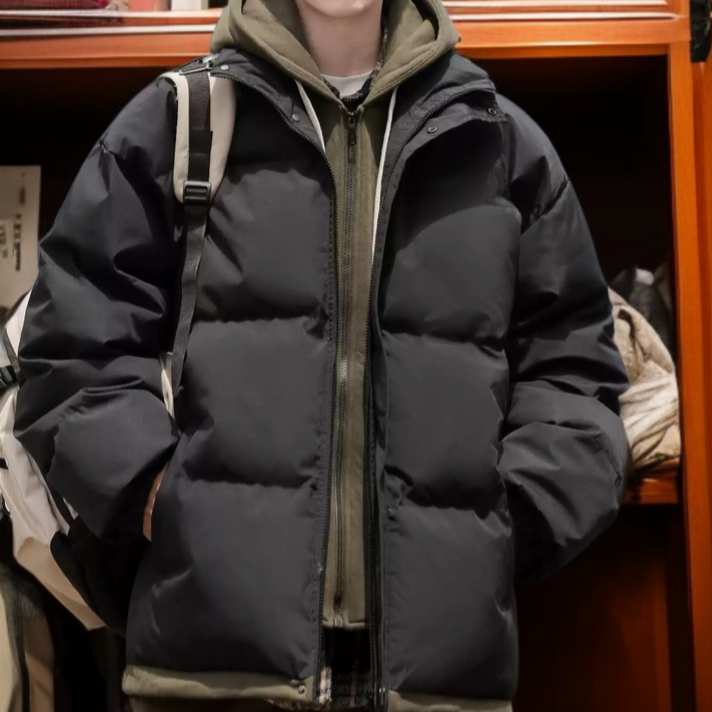 커플 도톰한 패딩 코트 루즈핏 빵옷 도톰한 코트 가짜 투피스 빵 패딩