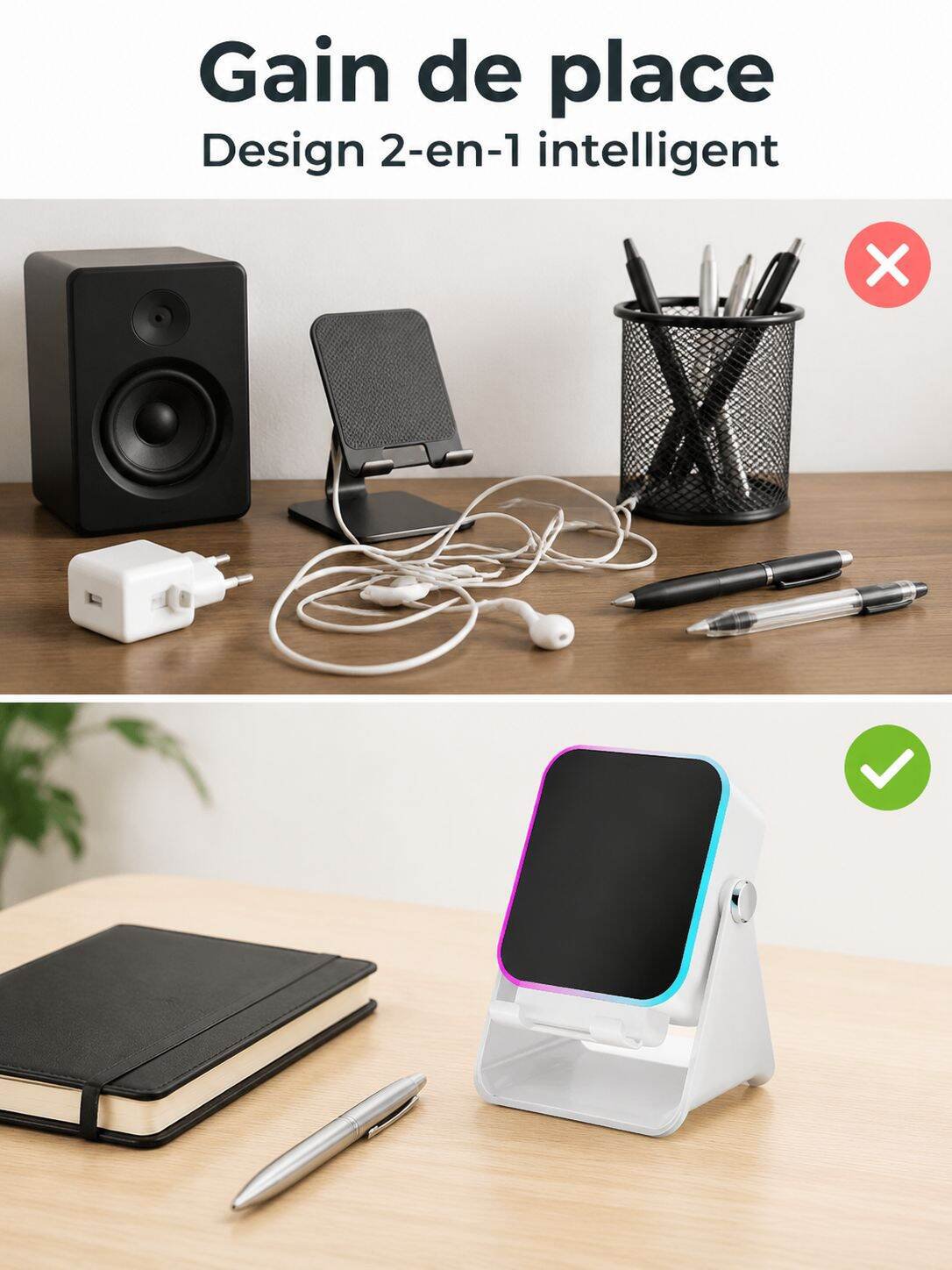 Support de téléphone avec enceinte Bluetooth 2-en-1