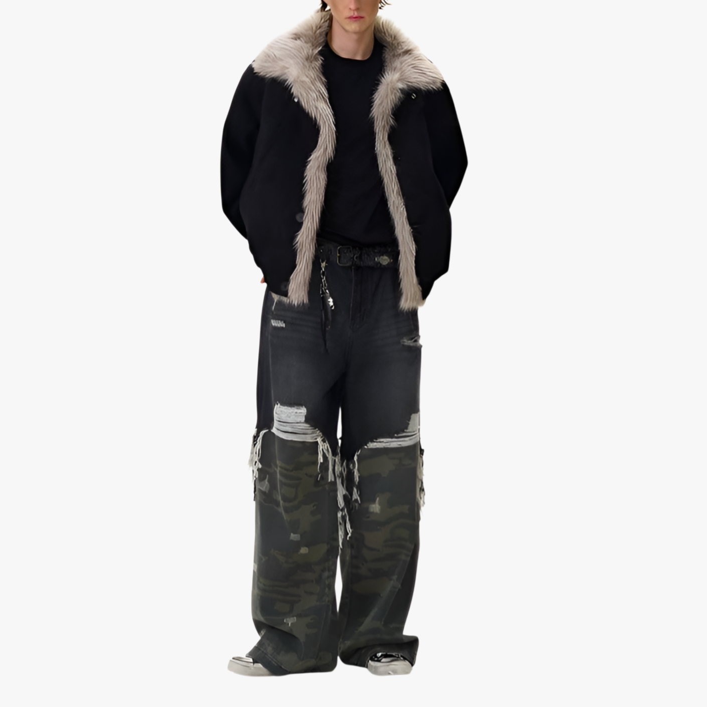 2025 レトロ風 マウンテンカービング 厚手 コットン パッド入り ジャケット メンズ レディース ルーズフィット デコンストラクト 起毛 高級感 ファーカラーコート グレー