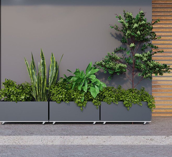 丸い金属製の植木鉢