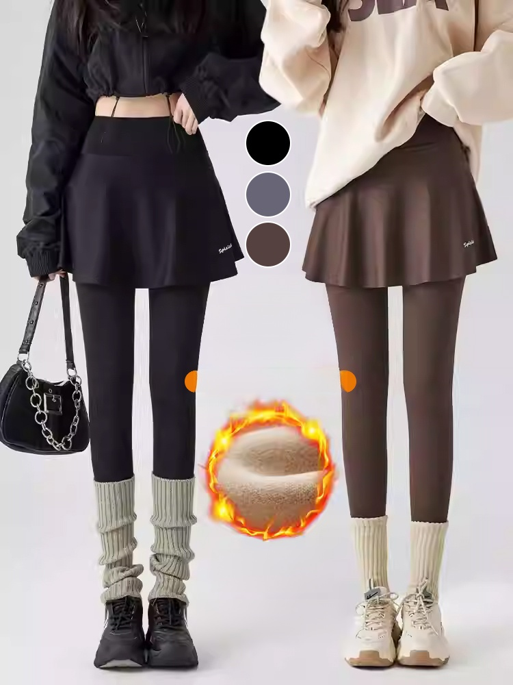 치마가 달린 뒤 기모 요가 바지