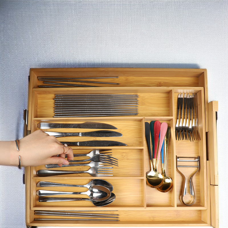 バンブー・オーガナイザー 引き出しロック式カトラリーオーガナイザー ソファ収納バンブーボックス ボックス・オーガナイザー