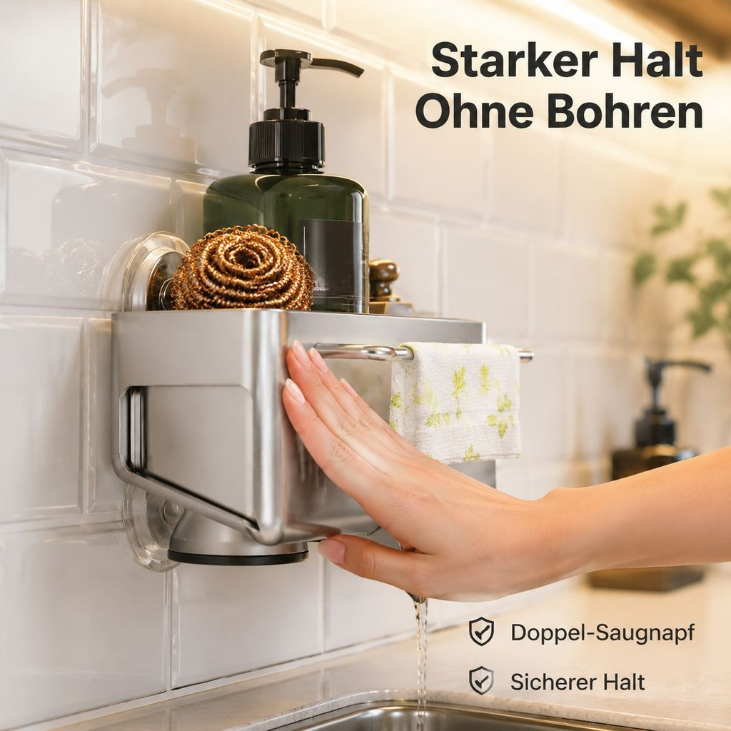 Spültuchhalter mit Saugnapf und Abtropffunktion für die Küche