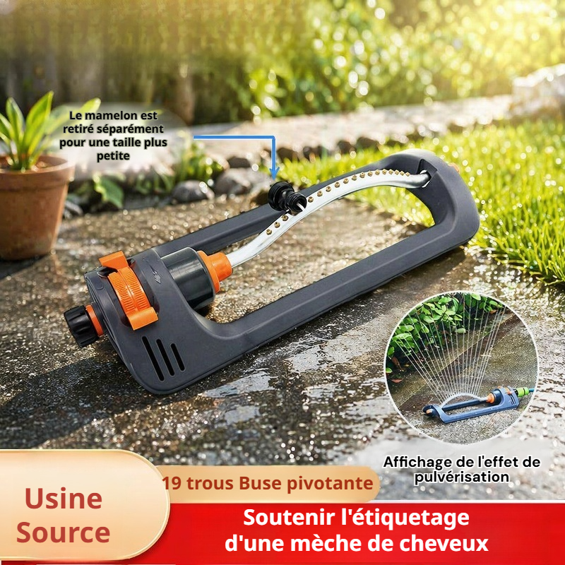 Arroseur oscillant automatique 180° à 19 trous pour irrigation de jardin