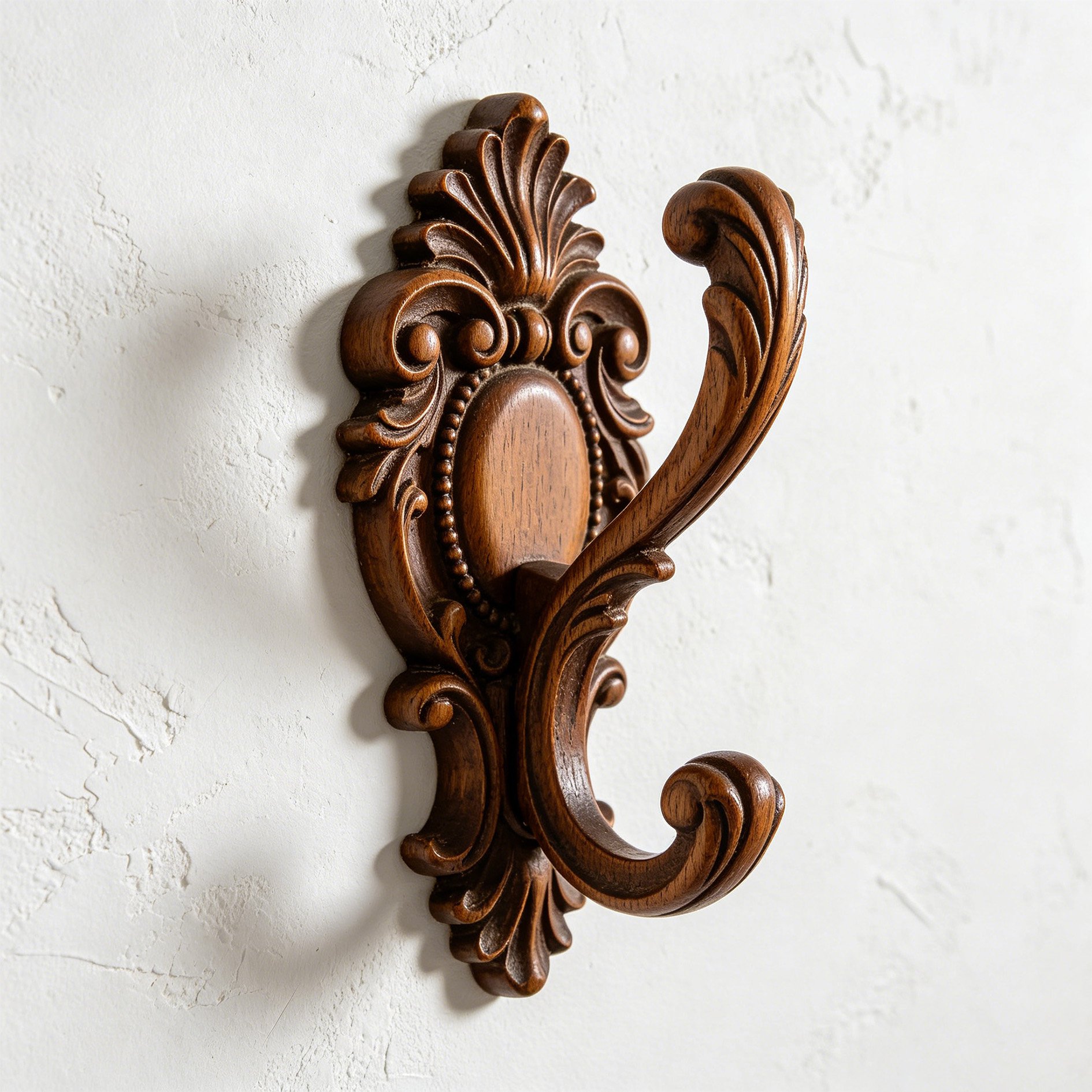 Solid Wood Carved Hook Rack (Set of 10)