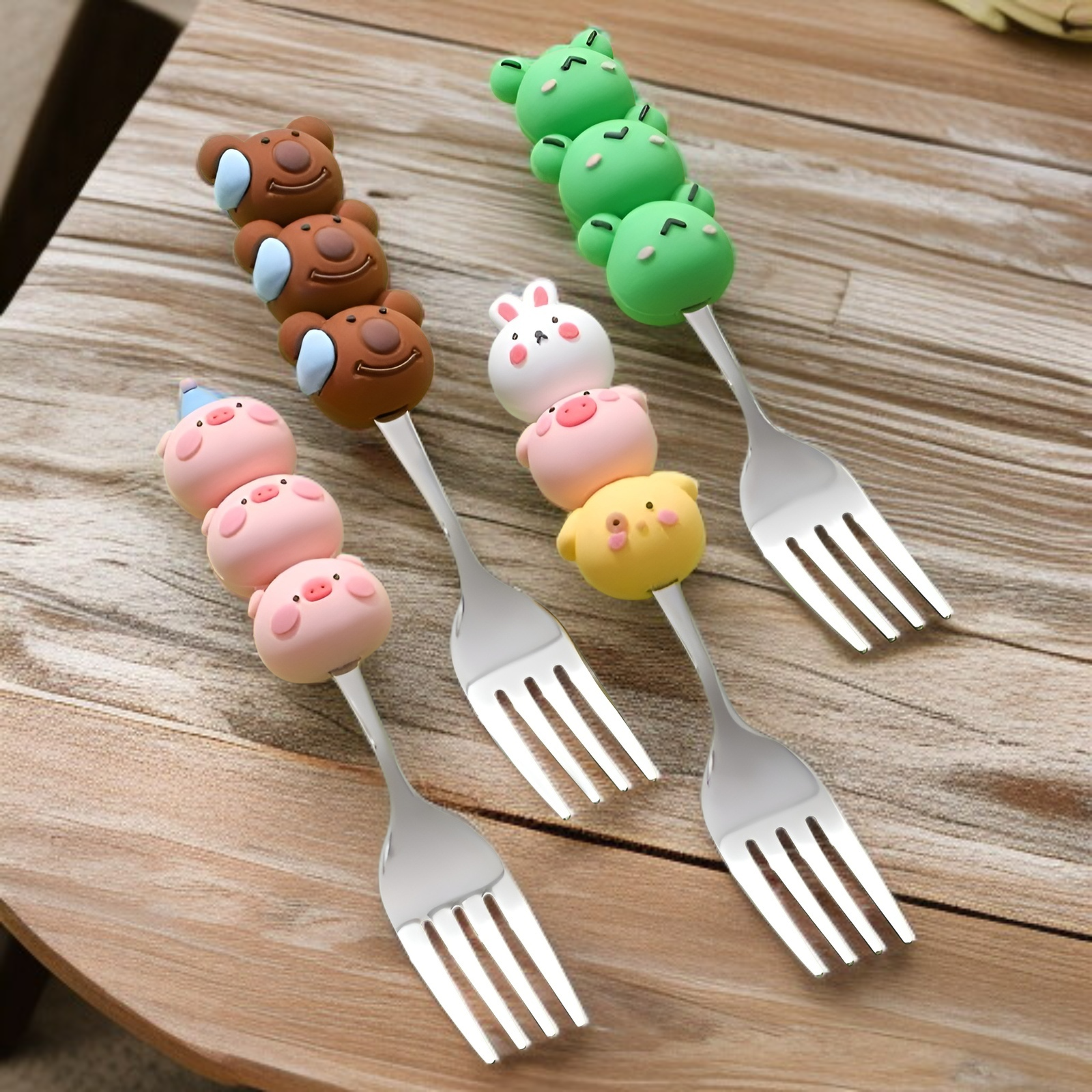 304 ステンレス鋼のスプーンとフォーク漫画デザートスプーンとフォークセット子供用食器食事トレーニングスプーンスプーン