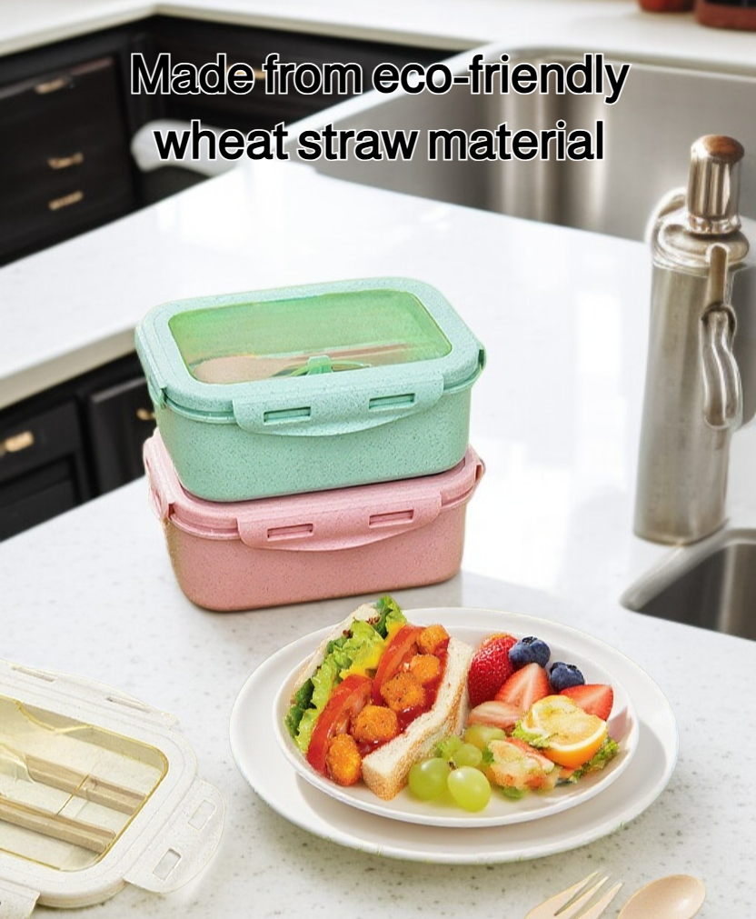 Office worker lunch box with cutlery set for convenient meals
