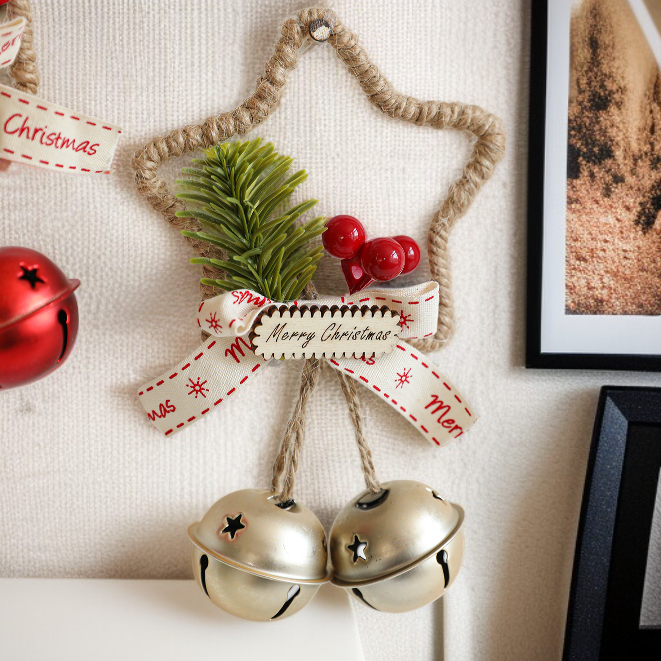 Weihnachtliche Stern-Glocke Türanhänger Dekoration mit Schleife für Weihnachtsbaum
