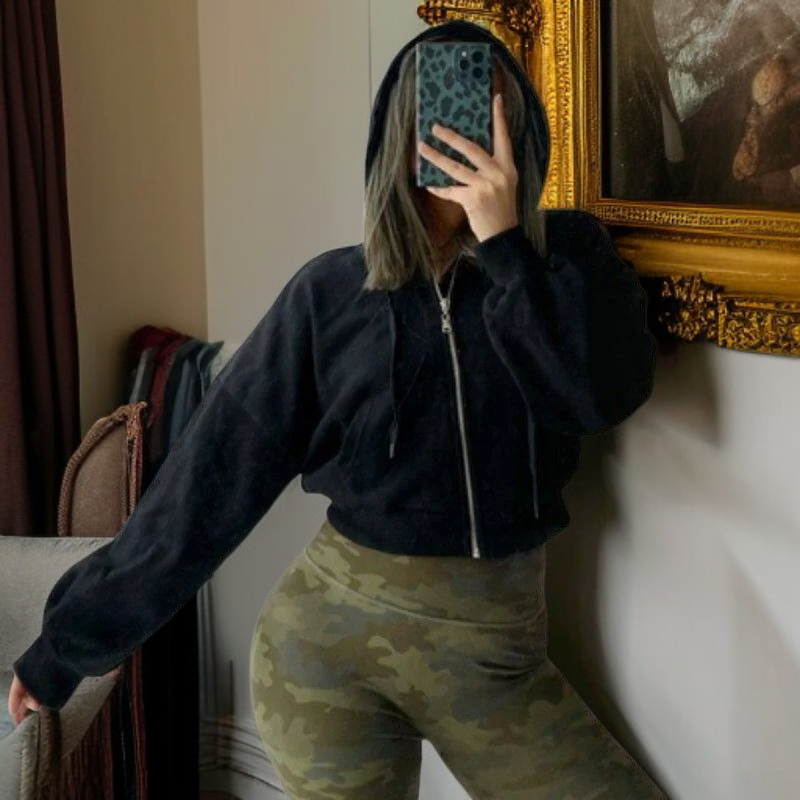 سترة نسائية جديدة للخريف بأكمام طويلة وغطاء رأس وسحاب، رائجة في أوروبا وأمريكا