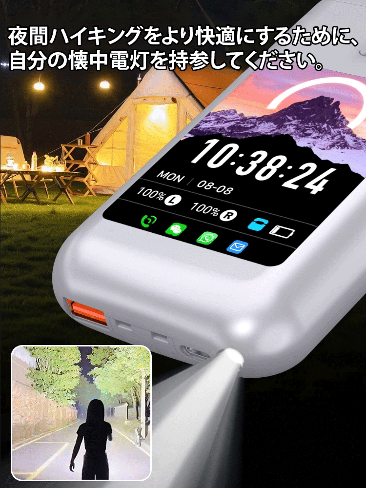 【充電可能、ダイヤル可能&メッセージ表示可能】デジタルディスプレイ付きワイヤレスイヤホン