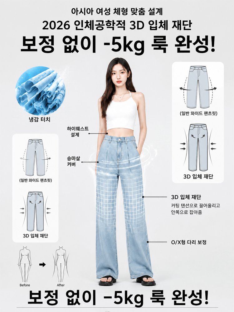 【구김 걱정 없는 롱다리 핏 팬츠!】시원한 쿨링 링클프리 데님팬츠