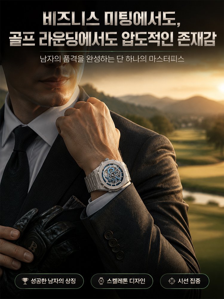 세련된 남성 기계식 스켈레톤 손목시계