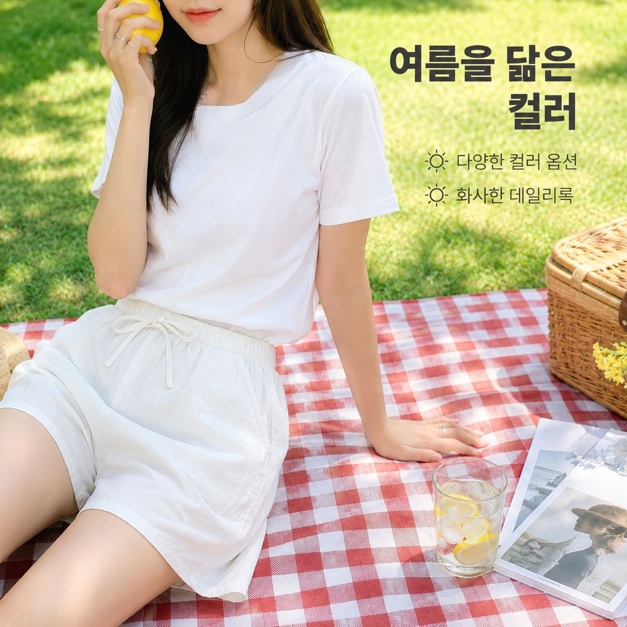 순면 소재의 반바지로, 여름에 입기 좋은 A라인 5부 팬츠입니다.