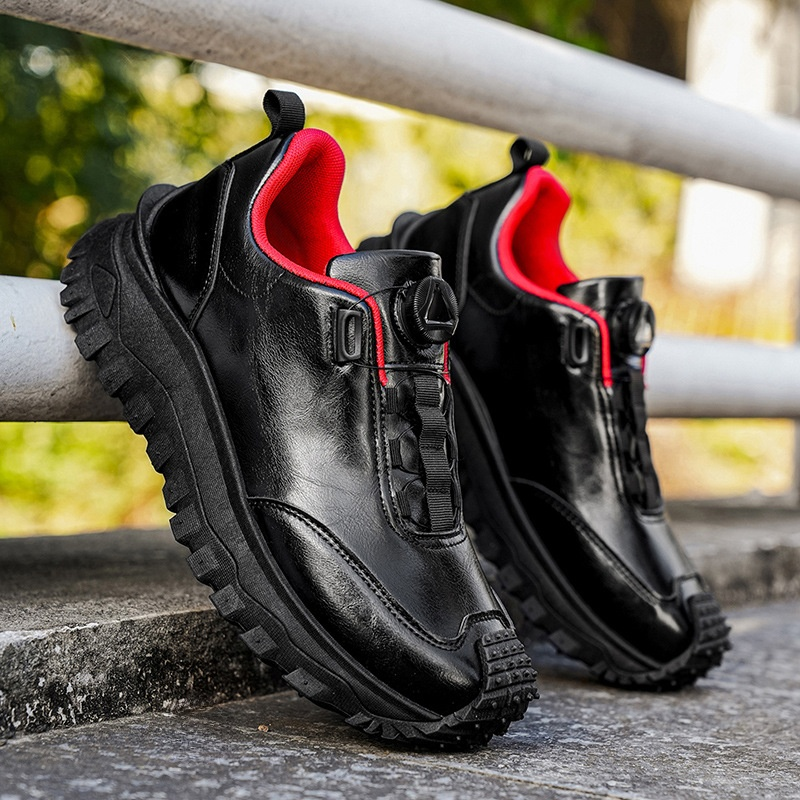 旋轉紐扣厚底休閒男皮鞋