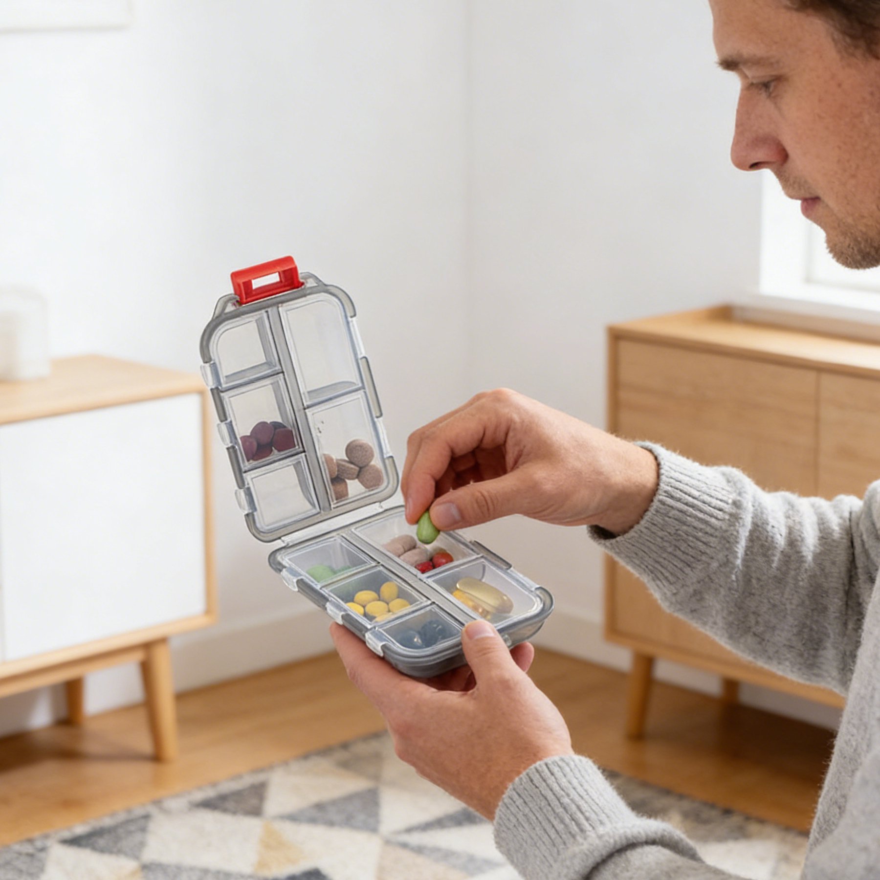 Tragbare transparente versiegelte Pillenbox mit Fächern