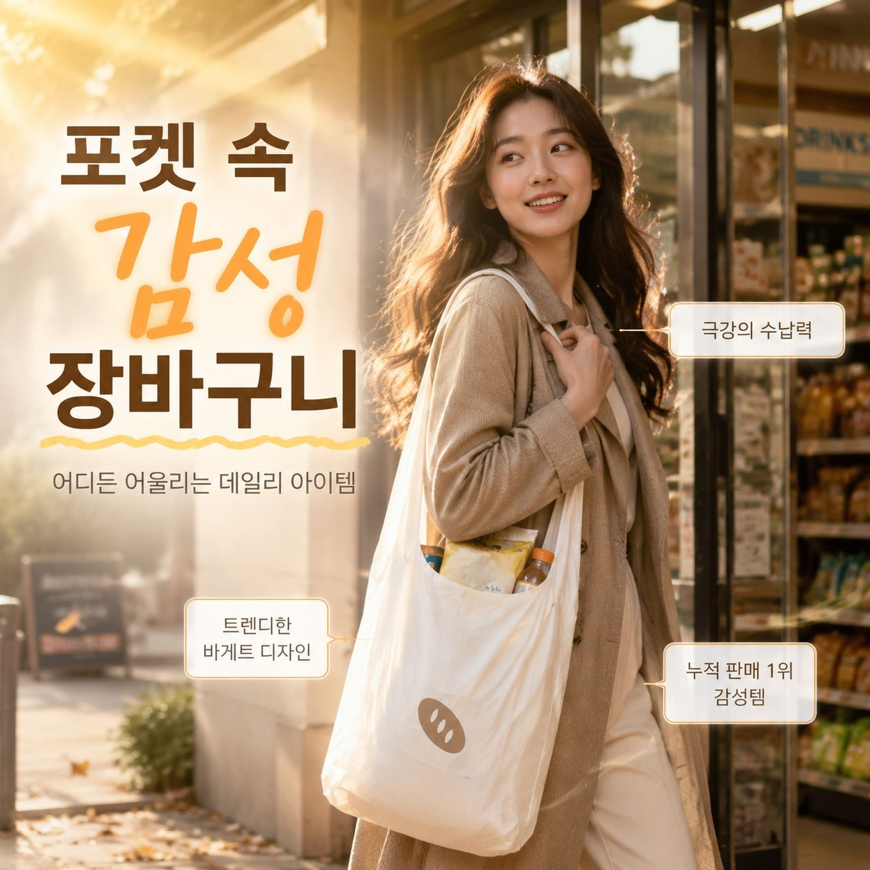 휴대용 귀여운 바게트 보관 접이식 에코 쇼핑백