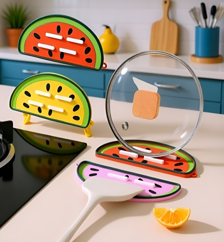 Non-slip watermelon pot lid mat protecting kitchen surface