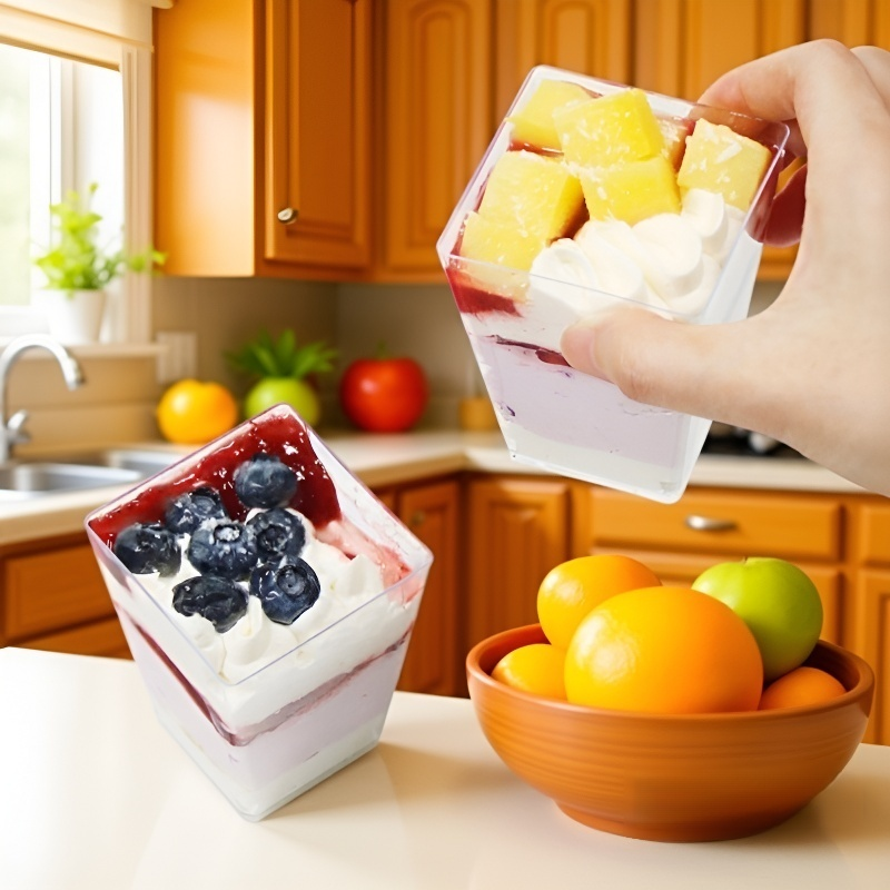 تصميم أنيق لوعاء حلوى شفاف مع ملعقة