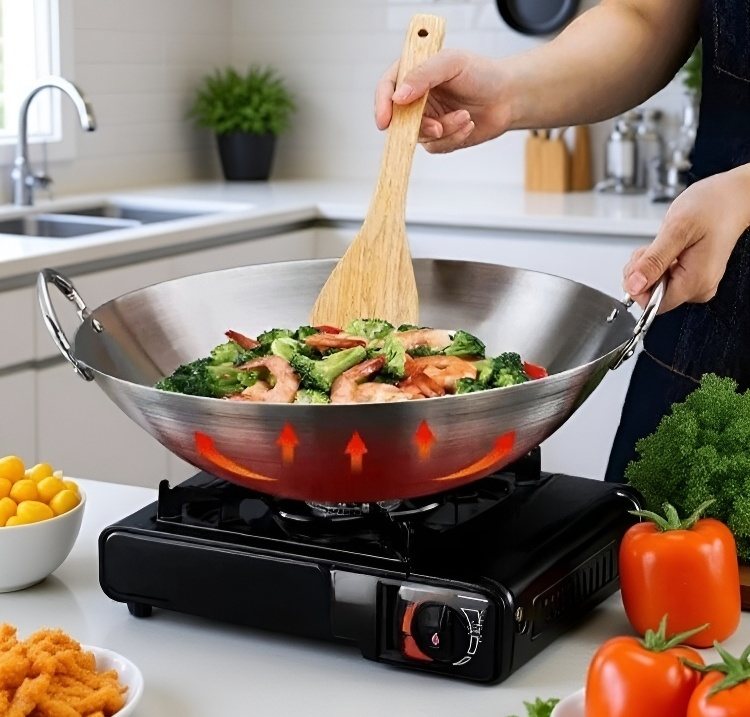 Superficie antiadherente del wok de acero inoxidable