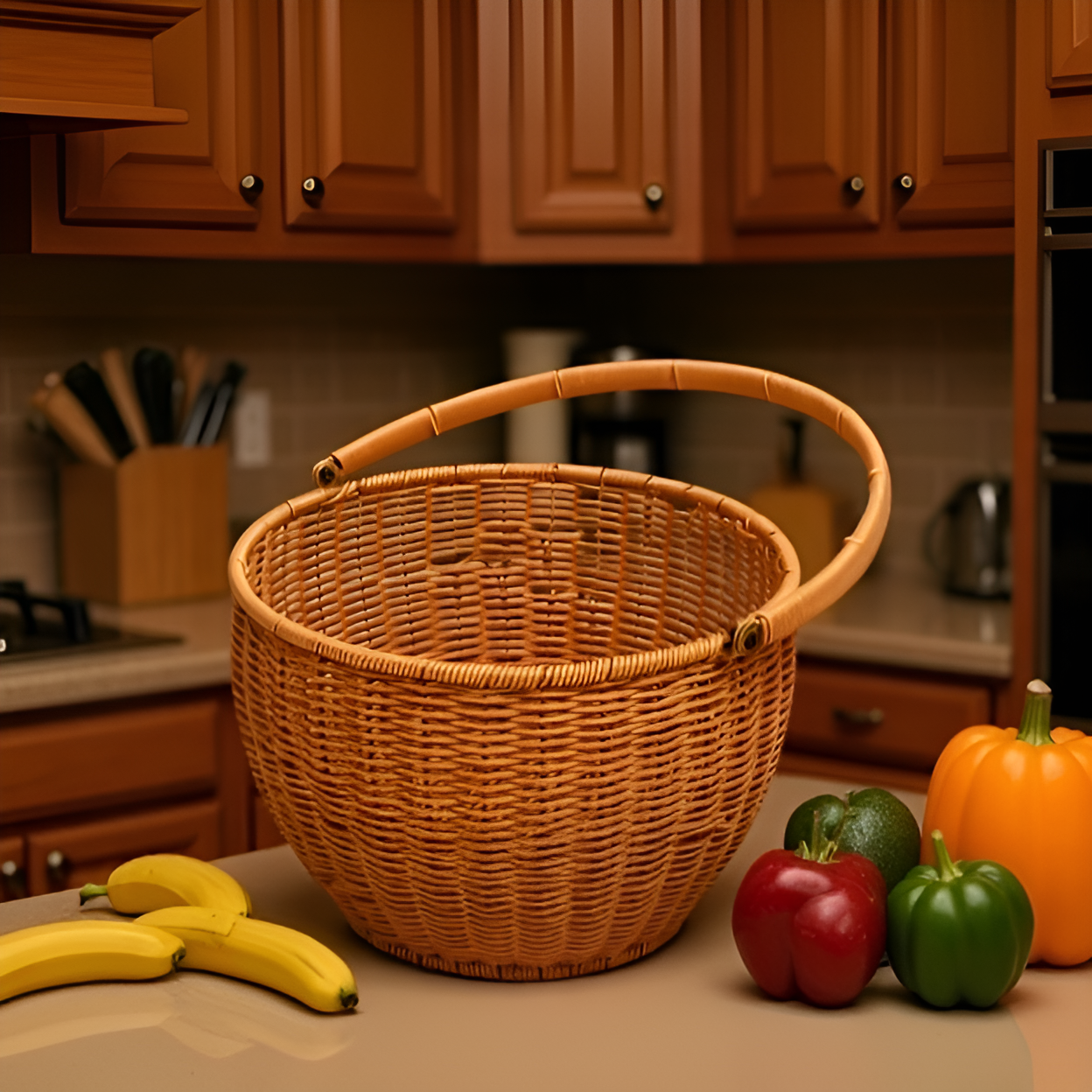 手提藤編蔬果收納圓籃