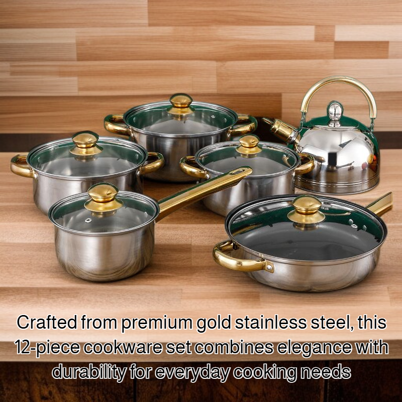 Everyday Cooking 12-Piece Gold Stainless Steel Cookware Set