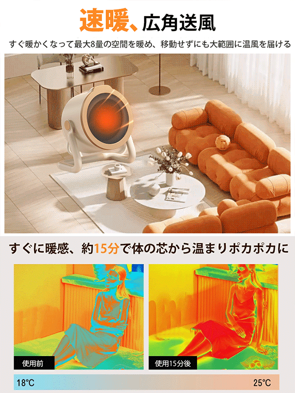 【1kwhの電力で部屋全体を暖める】省エネ静音 スマート 卓上ヒーター