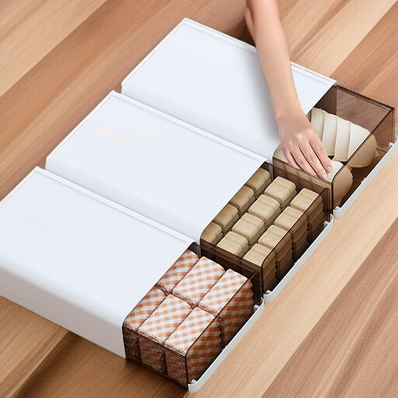 Household underwear socks storage box cabinet tea color drawer with partition dustproof large capaci