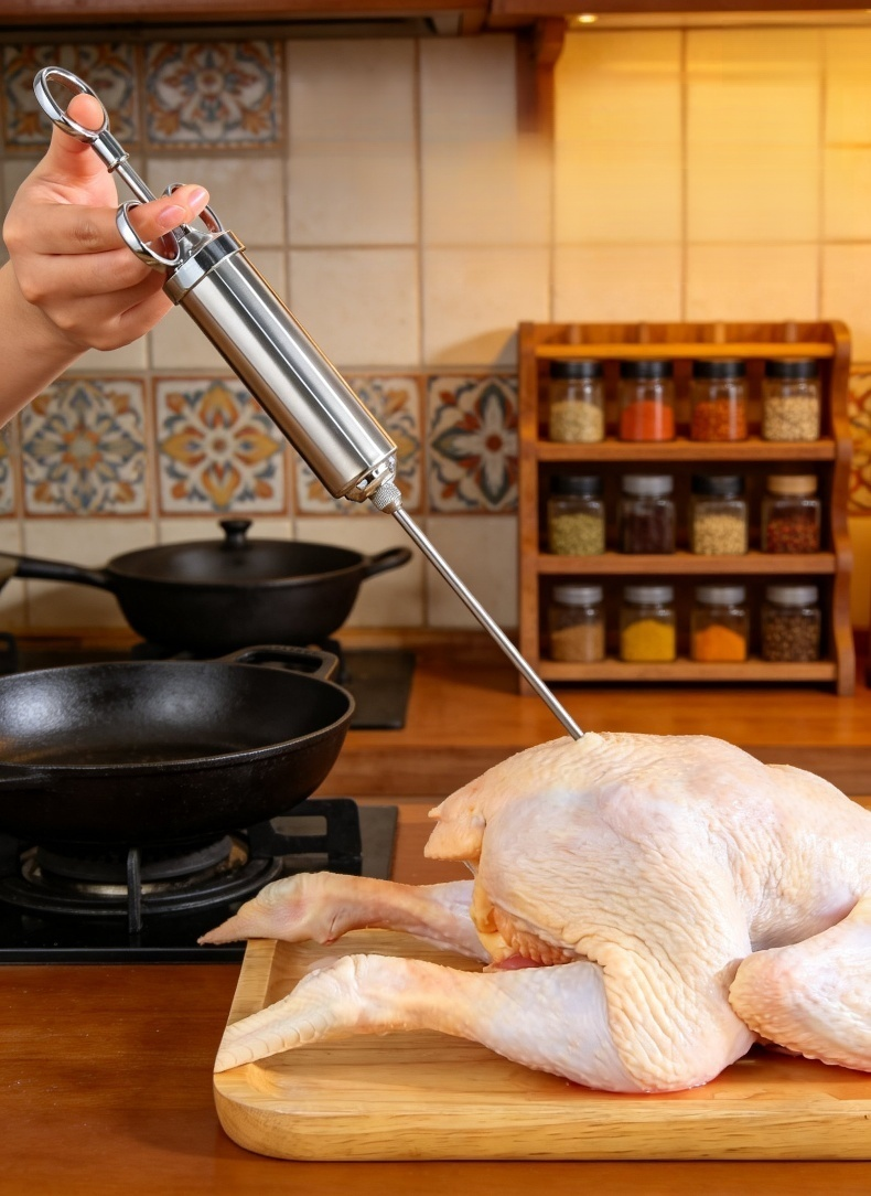 Injector with measurement markings for precise seasoning