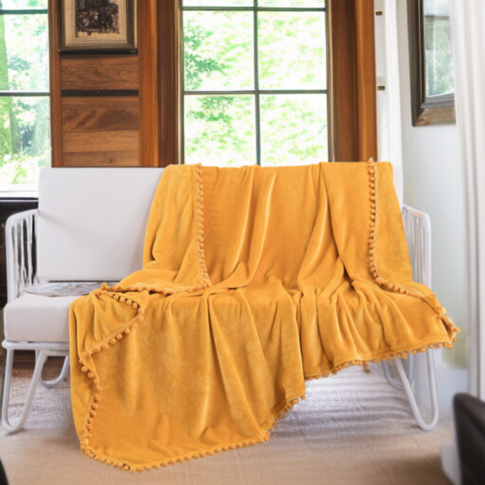 オフィスソファー毛布 フランネルボール厚手装飾毛布 タッセル付きブランケット