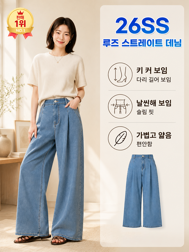 하이웨이스트 와이드 데님 팬츠