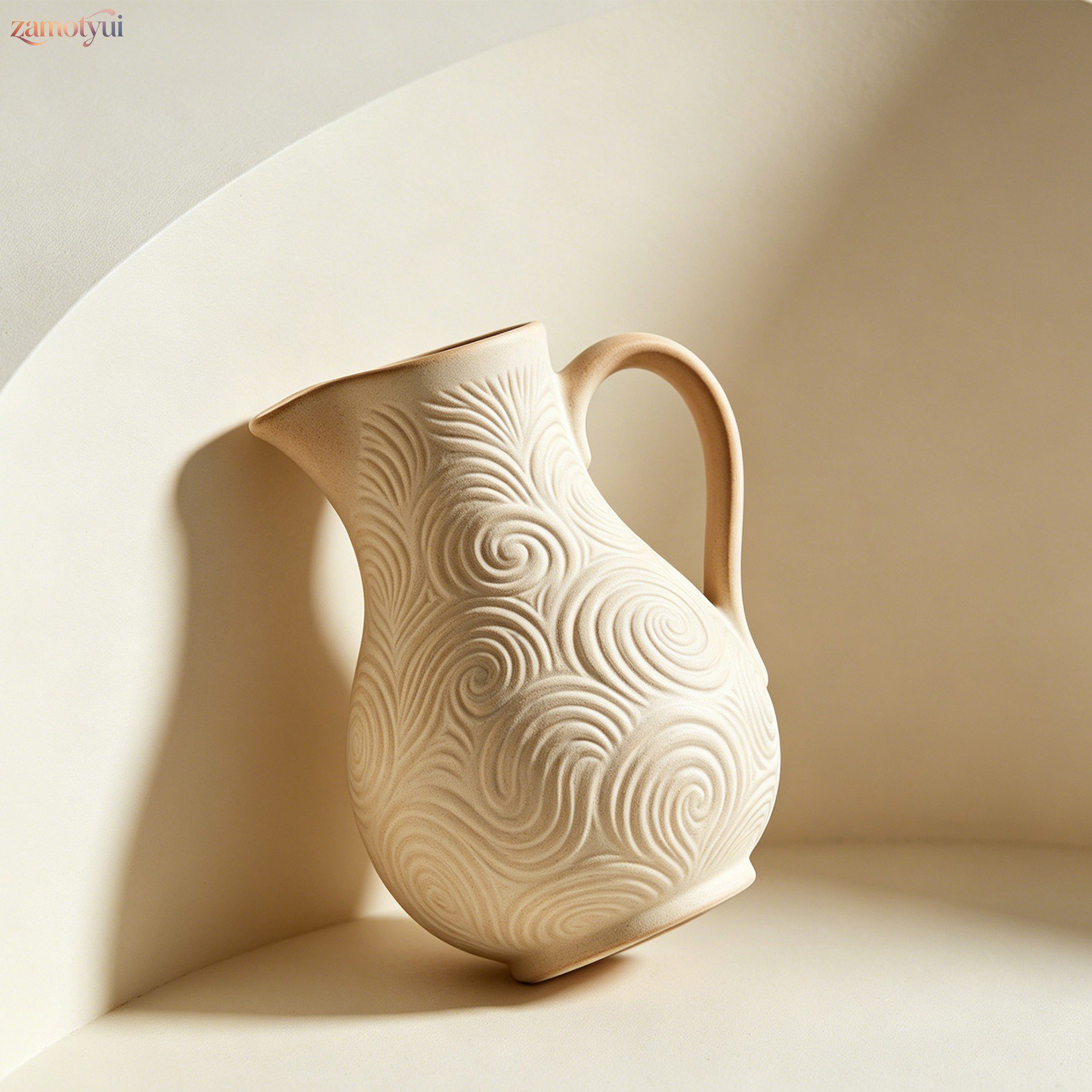 テーブルに置かれたセラミックウォーターピッチャー