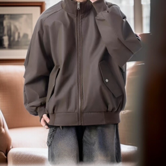 アメリカンスタイルのブラウンのモーターサイクルレザージャケット、暖かくて軽量なメンズアビエイターコート、ゆったりとしたスタンドカラーのベースボールジャケット、秋冬メンズウェア。