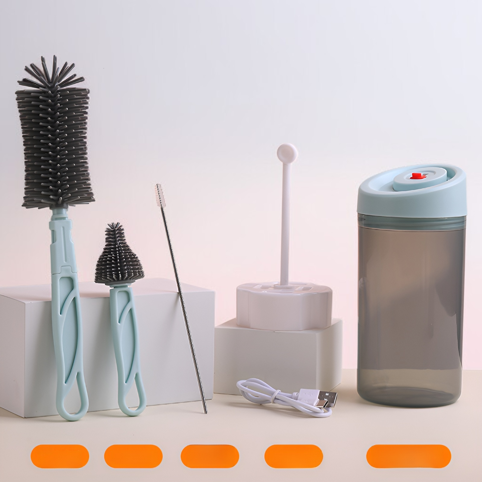 ベビー用シリコン哺乳瓶ブラシ紫外線消毒収納セット