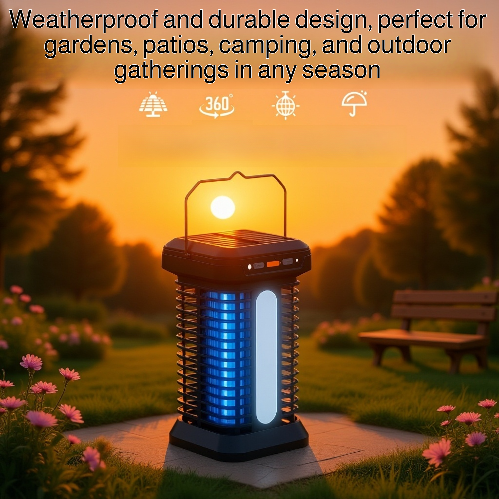 Solar-Powered Outdoor UV Mosquito Killer Lamp in garden setting