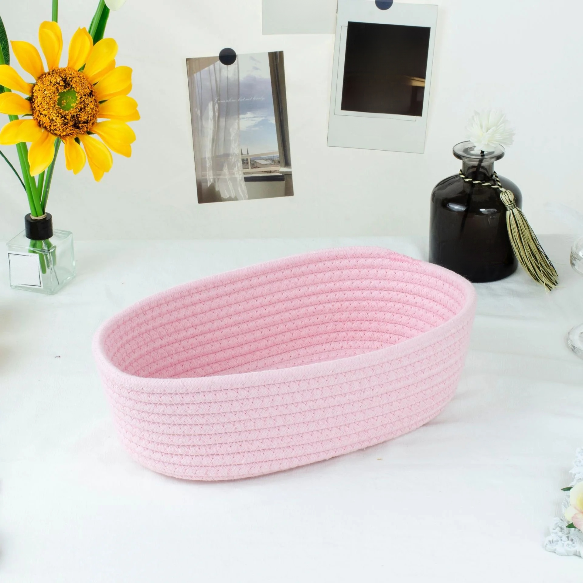 綿ロープ編み楕円形収納バスケット 家庭用お菓子・化粧品整理カゴ