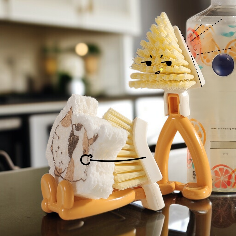 Kitchen Mesh Basket Crevice Cleaning Brush Triangle Foldable Bathroom Cleaning Brush