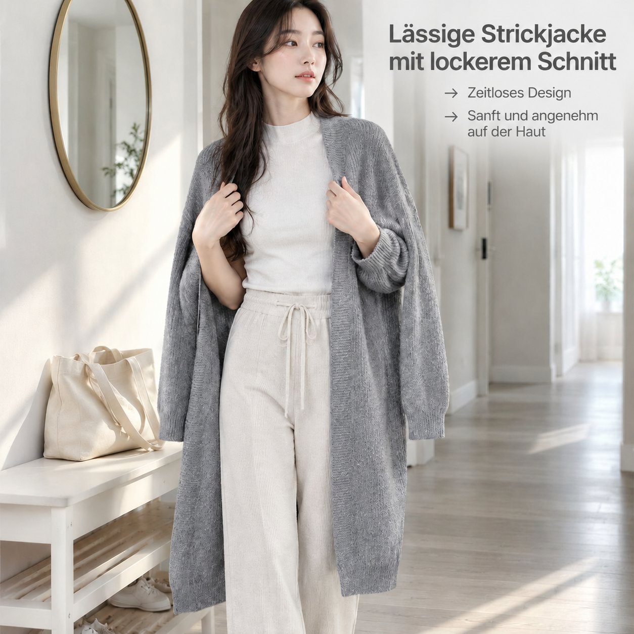Langer, bequemer Strick-Cardigan für Damen