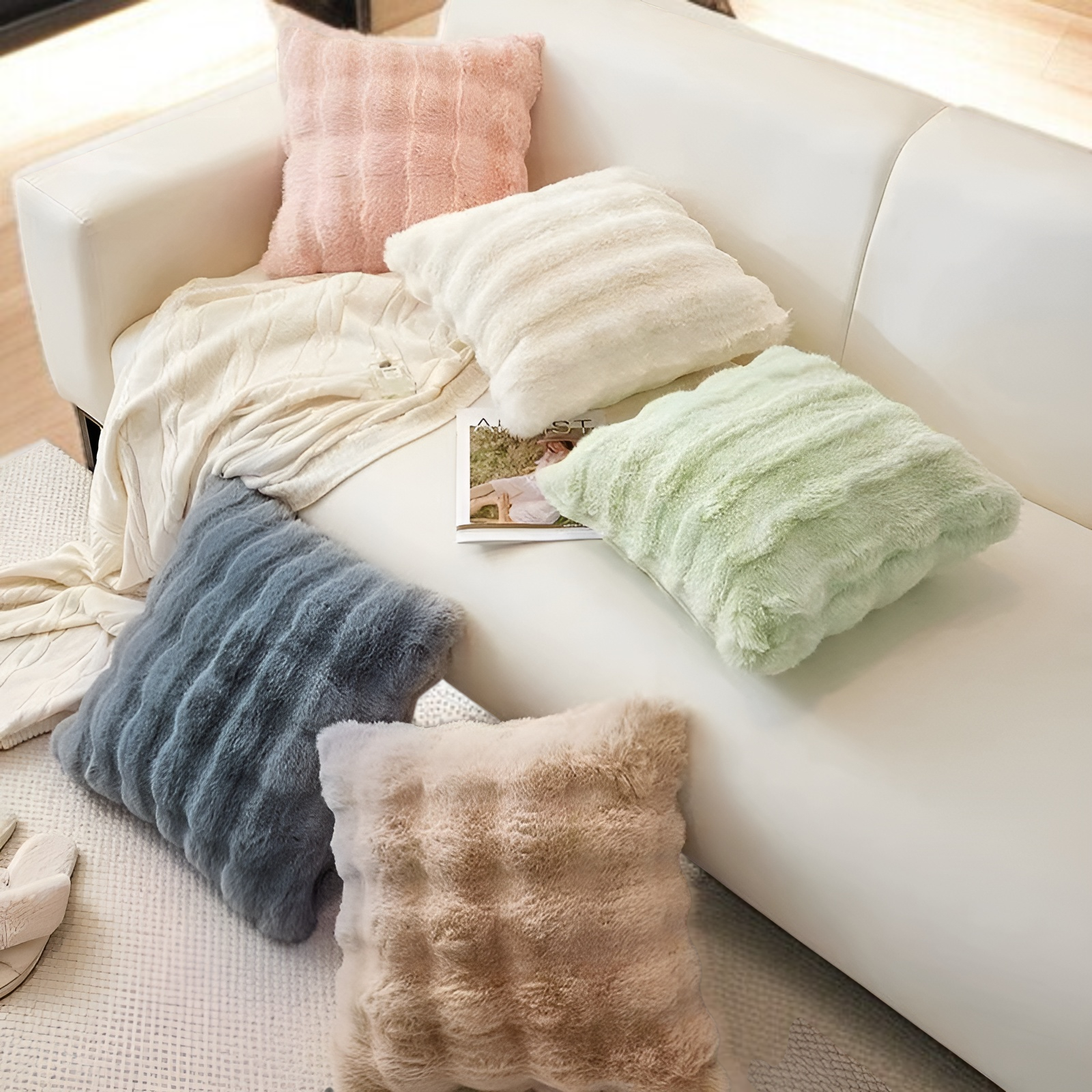 冬用厚手イミテーションラビットファークッションカバー 選べるサイズ