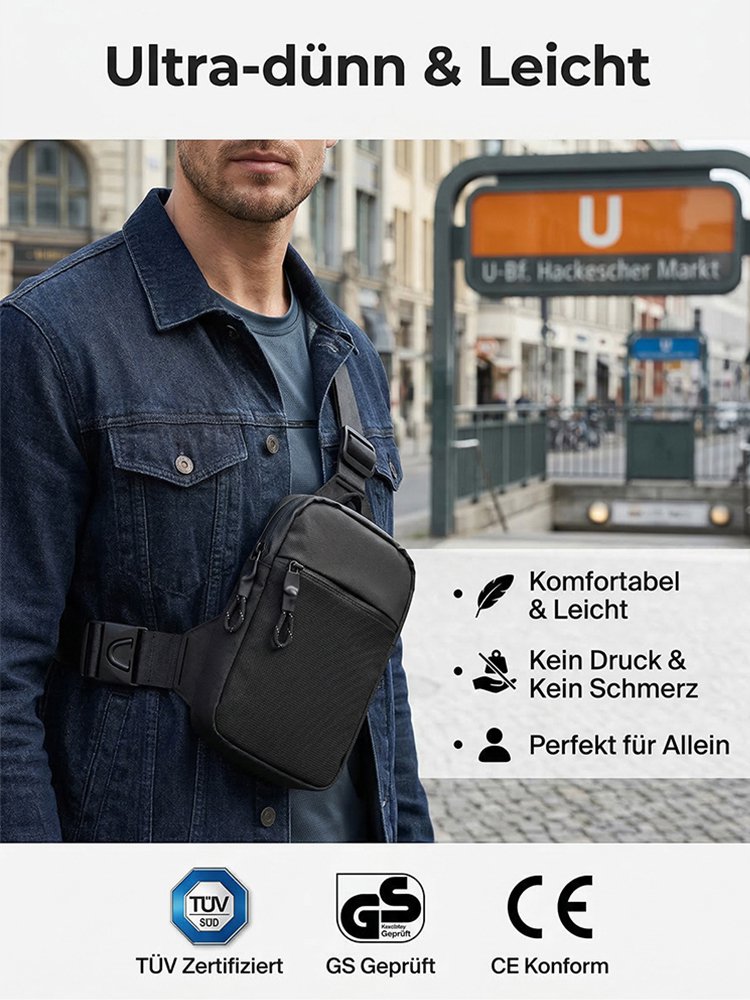 Wasserdichtes, diebstahlsicheres Brusttaschen mit mehreren Fächern