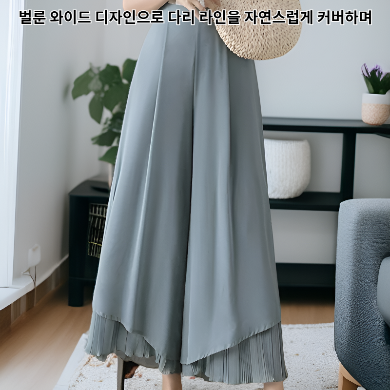 봄 여름 새로운 플리츠 쉬폰 벌룬 와이드 팬츠 캐주얼 9부 팬츠