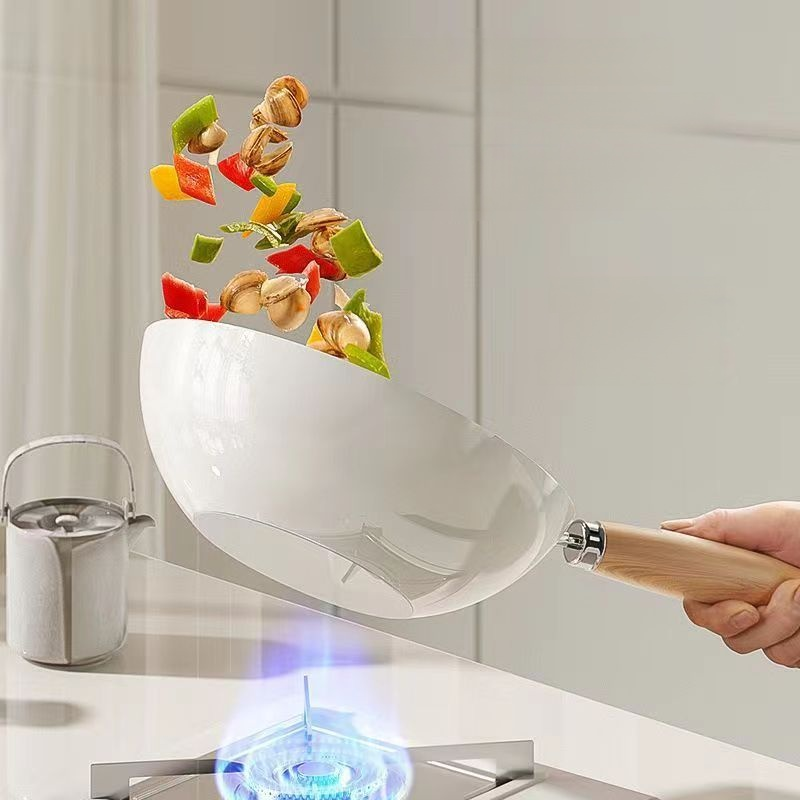 กระทะเคลือบเซรามิกสีขาวไม่ติดกระทะ