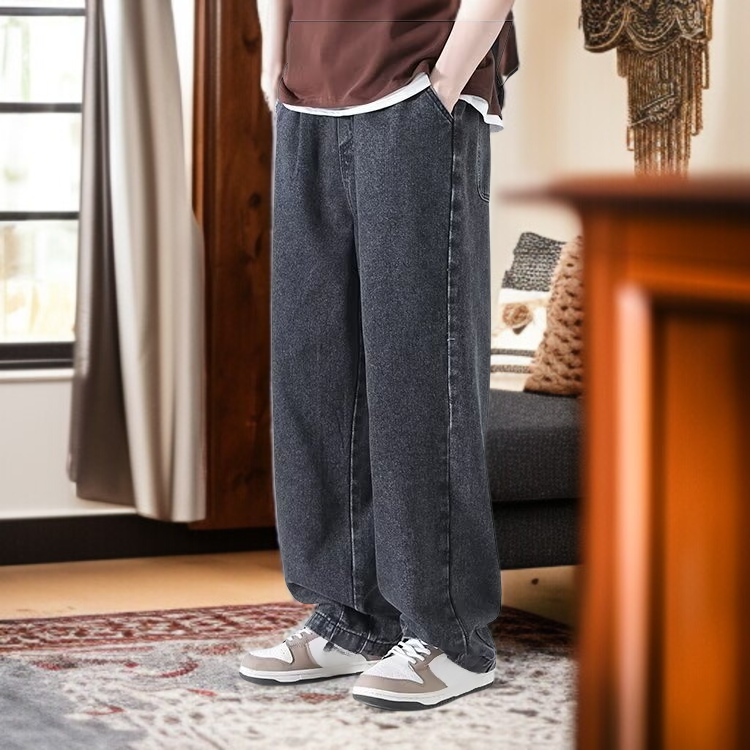 メンズアメリカンウォッシュジーンズ、ルーズストレート、トレンドブランドワイドパンツ、アメリカンハイストリート万能カジュアルロングパンツ