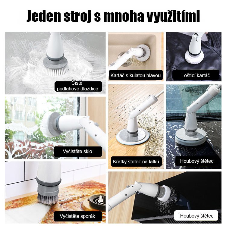 Bezdrátový elektrický čisticí kartáč s dlouhou rukojetí