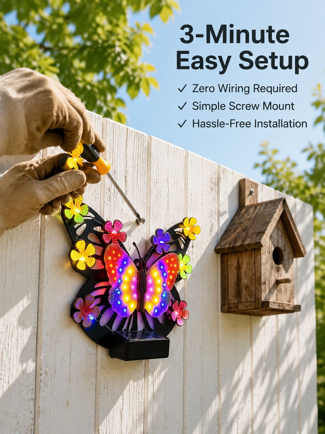 Solar-powered butterfly wall lamp, outdoor waterproof decorative ambient landscape light, villa gard