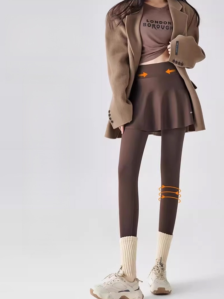 치마가 달린 뒤 기모 요가 바지