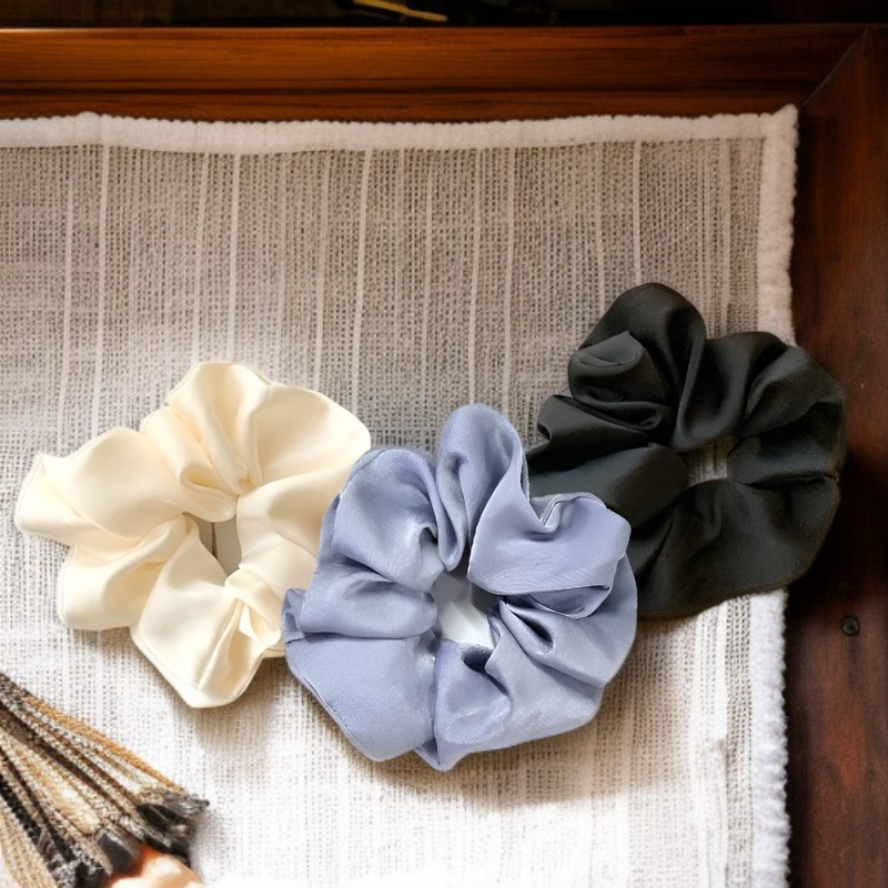 Silky Volume Plain Scrunchie 5pcs Set + Pouch RK24