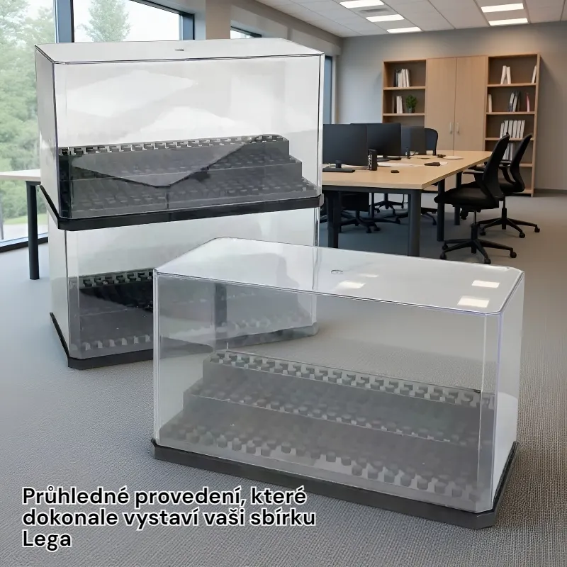 Stavebnice proti prachu, průhledná vitrína na LEGO