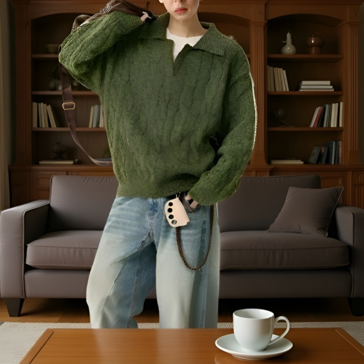 アメリカンスタイルのフェイクツーピース V ネック セーター、オーバーサイズ、厚手のニットウェア、暖かくて着心地が良い、ユニセックス、秋冬用、ゆったりとしたリラックススタイルのウール ベースレイヤー 