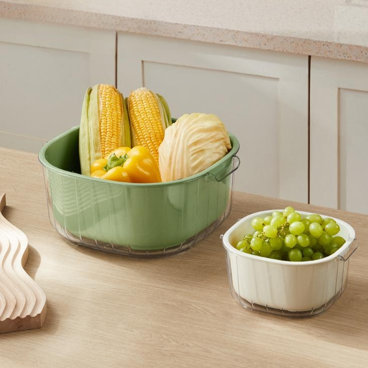 廚房用品雙層瀝水洗菜籃家用塑料濾水盆